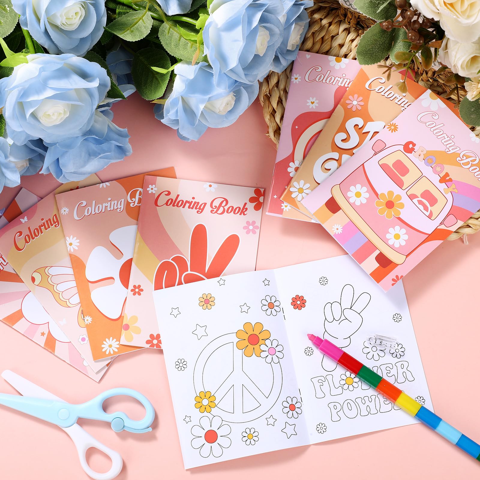 Honoson 24-Pack Hippie Boho Mini Coloring Books - 8 Designs, 12 Pages Each, Portable Activity for Kids Parties & Travel