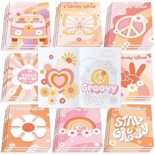 Honoson 24-Pack Hippie Boho Mini Coloring Books - 8 Designs, 12 Pages Each, Portable Activity for Kids Parties & Travel