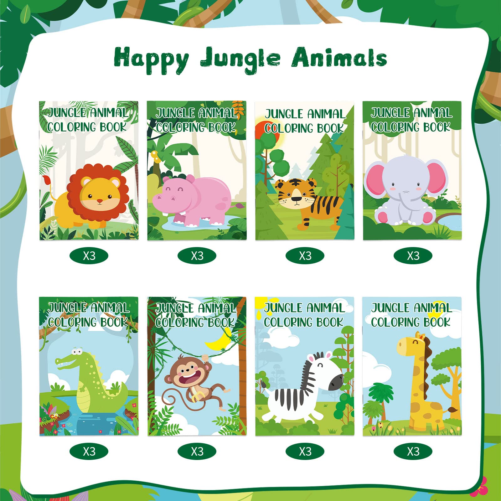 Honoson 24-Pack Kids Coloring Books: Safari Animal Themes, Mini Size, Perfect for Party Favors and Classroom Fun (Ages 4-8)