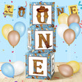 Honoson 3-Pack My First Rodeo Balloon Boxes - Brown Blue Cardstock 11.8 Inch Cubes for 1st Birthday Decorations