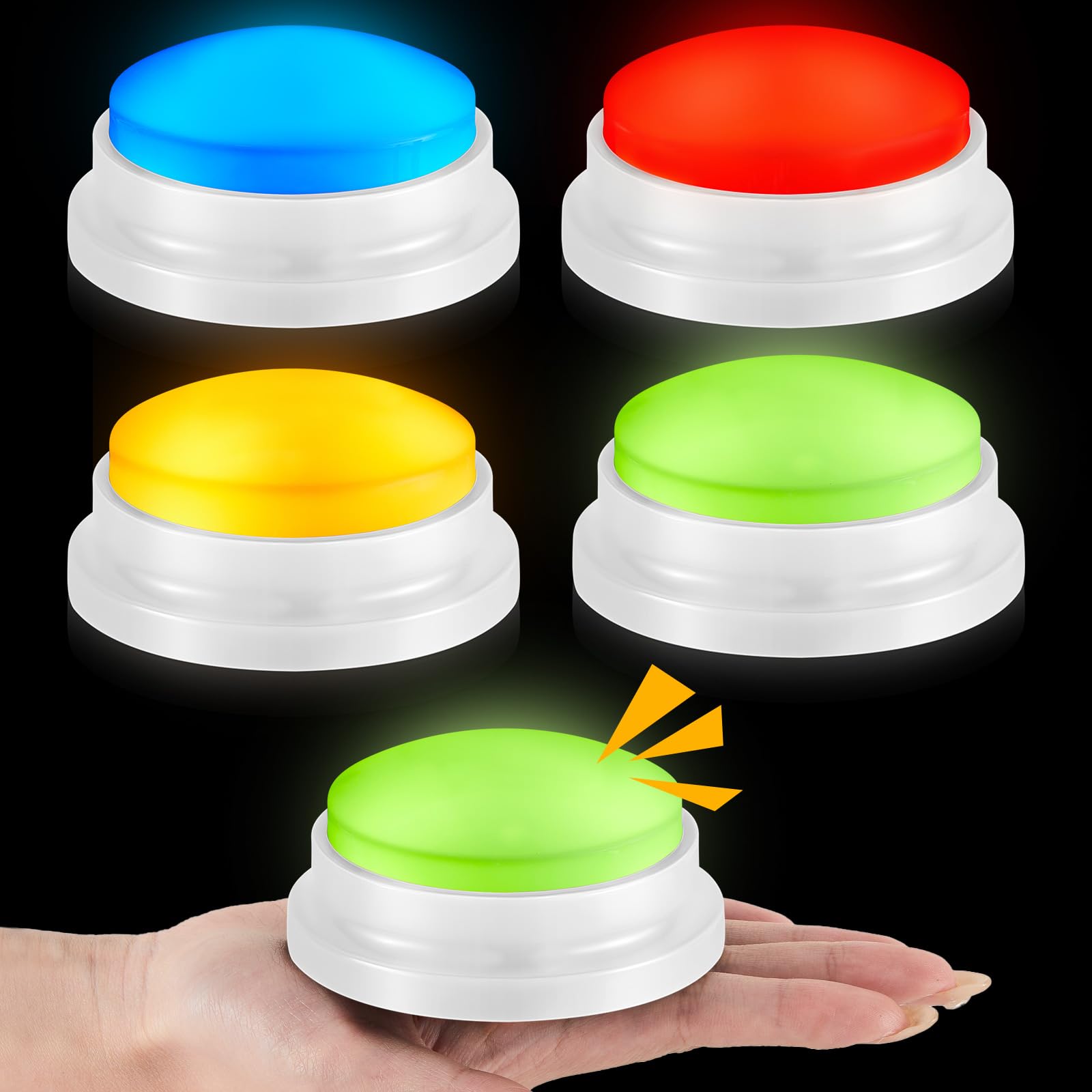 Honoson 4-Pack Recordable Light-Up Buzzers for Trivia, Classroom, and Family Games