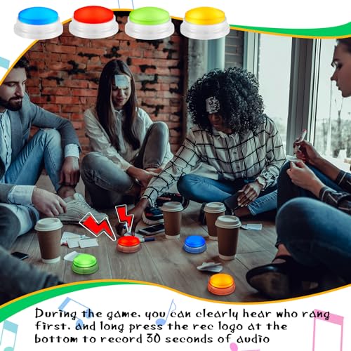Honoson 4-Pack Recordable Light-Up Buzzers for Trivia, Classroom, and Family Games