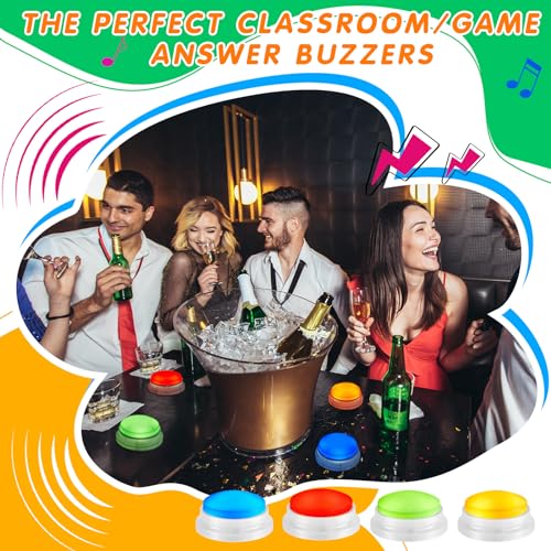 Honoson 4-Pack Recordable Light-Up Buzzers for Trivia, Classroom, and Family Games