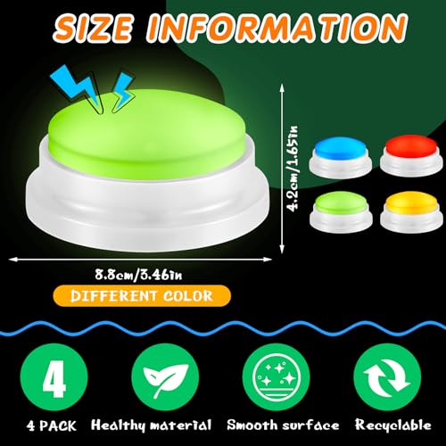Honoson 4-Pack Recordable Light-Up Buzzers for Trivia, Classroom, and Family Games
