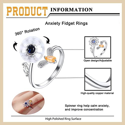 Honsny 6-Piece 14K Gold Plated Anxiety Rings Set for Women - Adjustable Spinner Fidget Rings