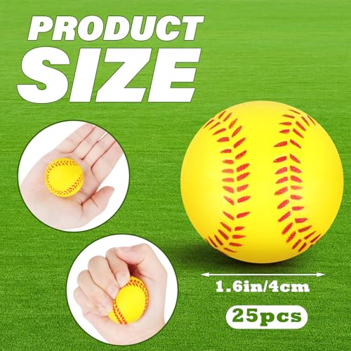 Hooqict 25-Pack Mini Foam Softball Stress Balls – 1.6-Inch Squeeze Toys for Party Favors, Classroom Prizes, and Stress Relief