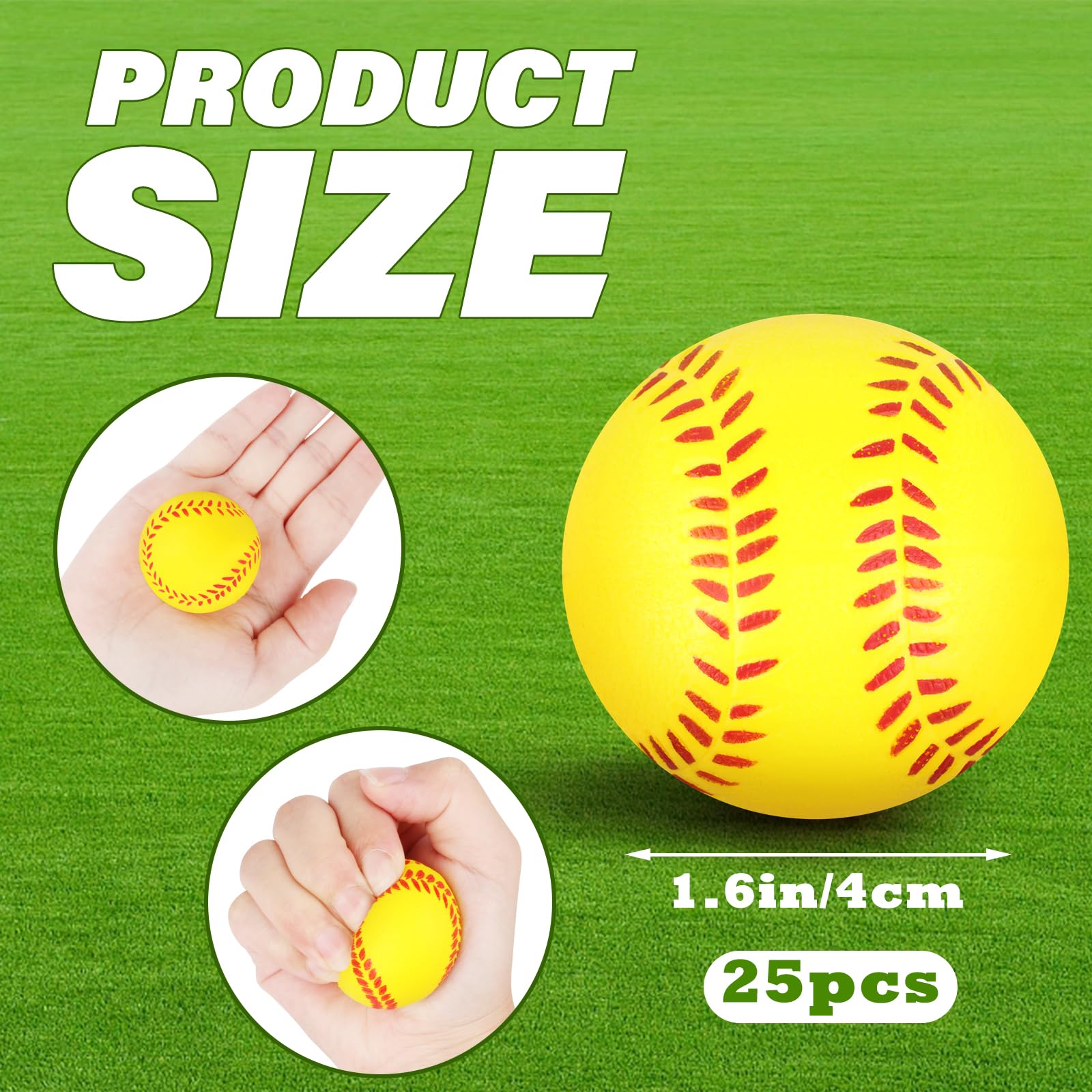 Hooqict 25-Pack Mini Foam Softball Stress Balls – 1.6-Inch Squeeze Toys for Party Favors, Classroom Prizes, and Stress Relief