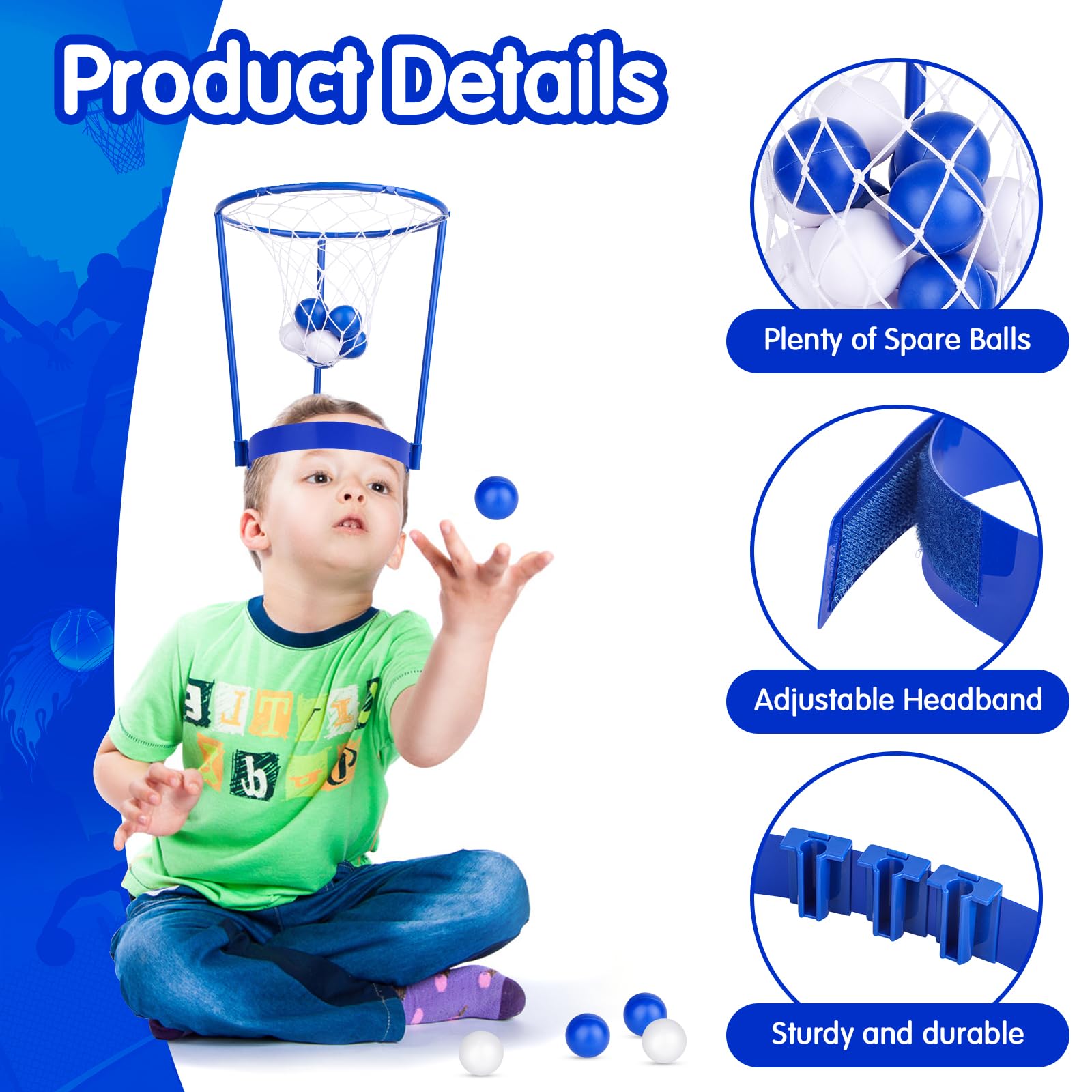 Hooqict 3-Pack Head Hoop Basketball Party Game with 40 Mini Balls - Adjustable Headband for Kids & Adults, Indoor Outdoor Carnival Fun