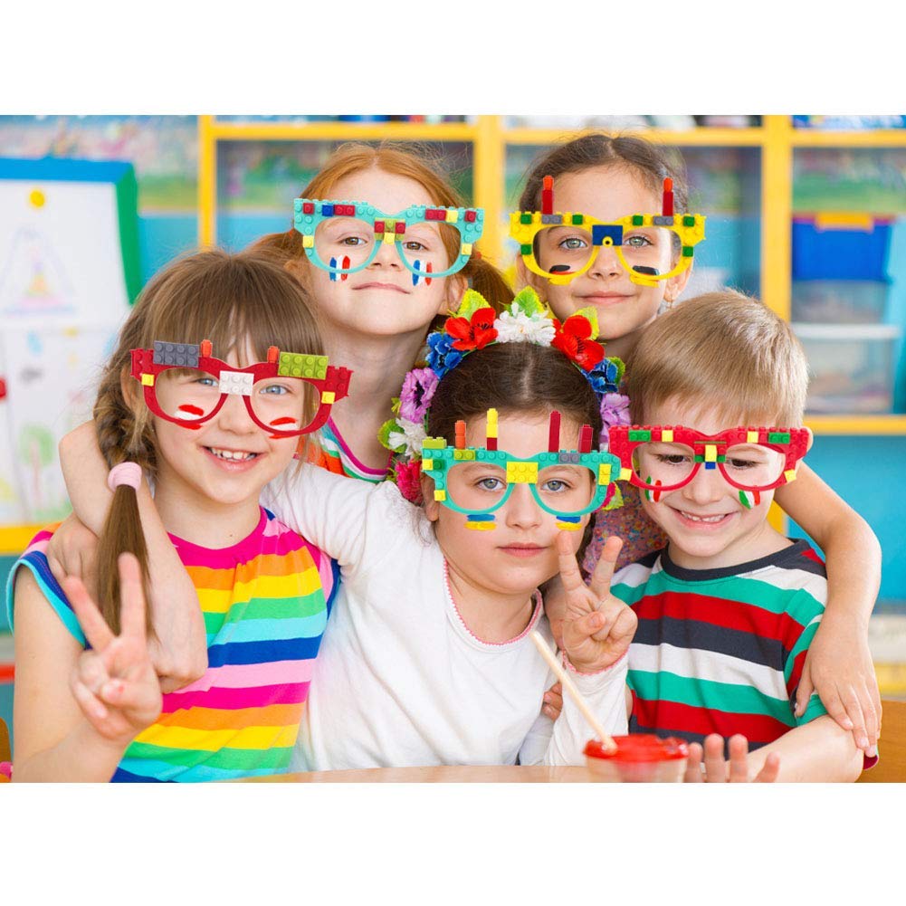 Hooqict 9-Pack DIY Building Brick Glasses Set for Kids Party Favors and Games