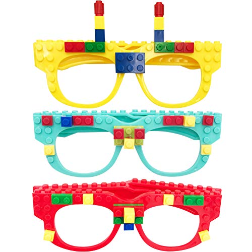 Hooqict 9-Pack DIY Building Brick Glasses Set for Kids Party Favors and Games