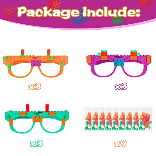 Hooqict 9-Piece DIY Building Bricks Glasses Set – Creative Party Favors for Kids