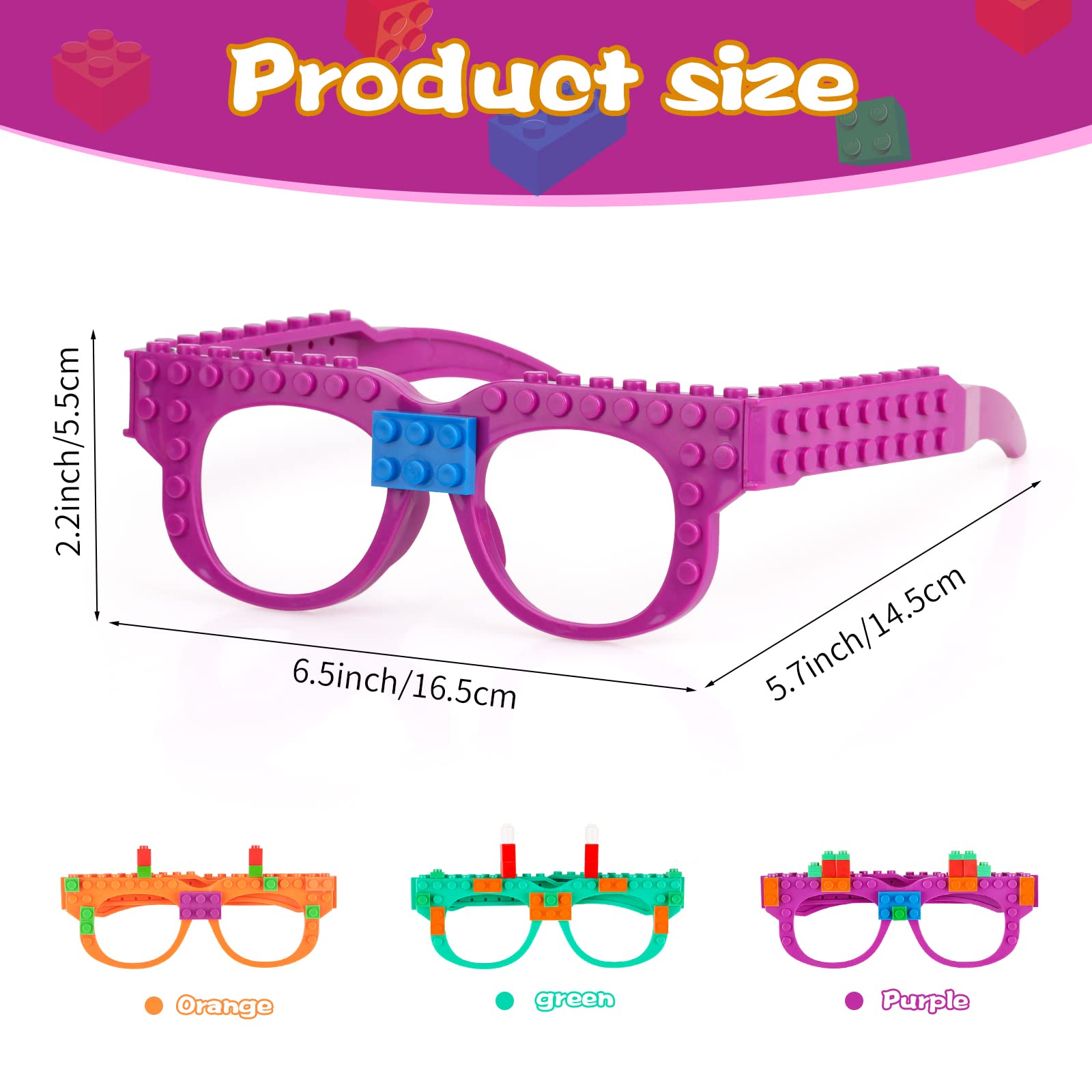 Hooqict 9-Piece DIY Building Bricks Glasses Set – Creative Party Favors for Kids