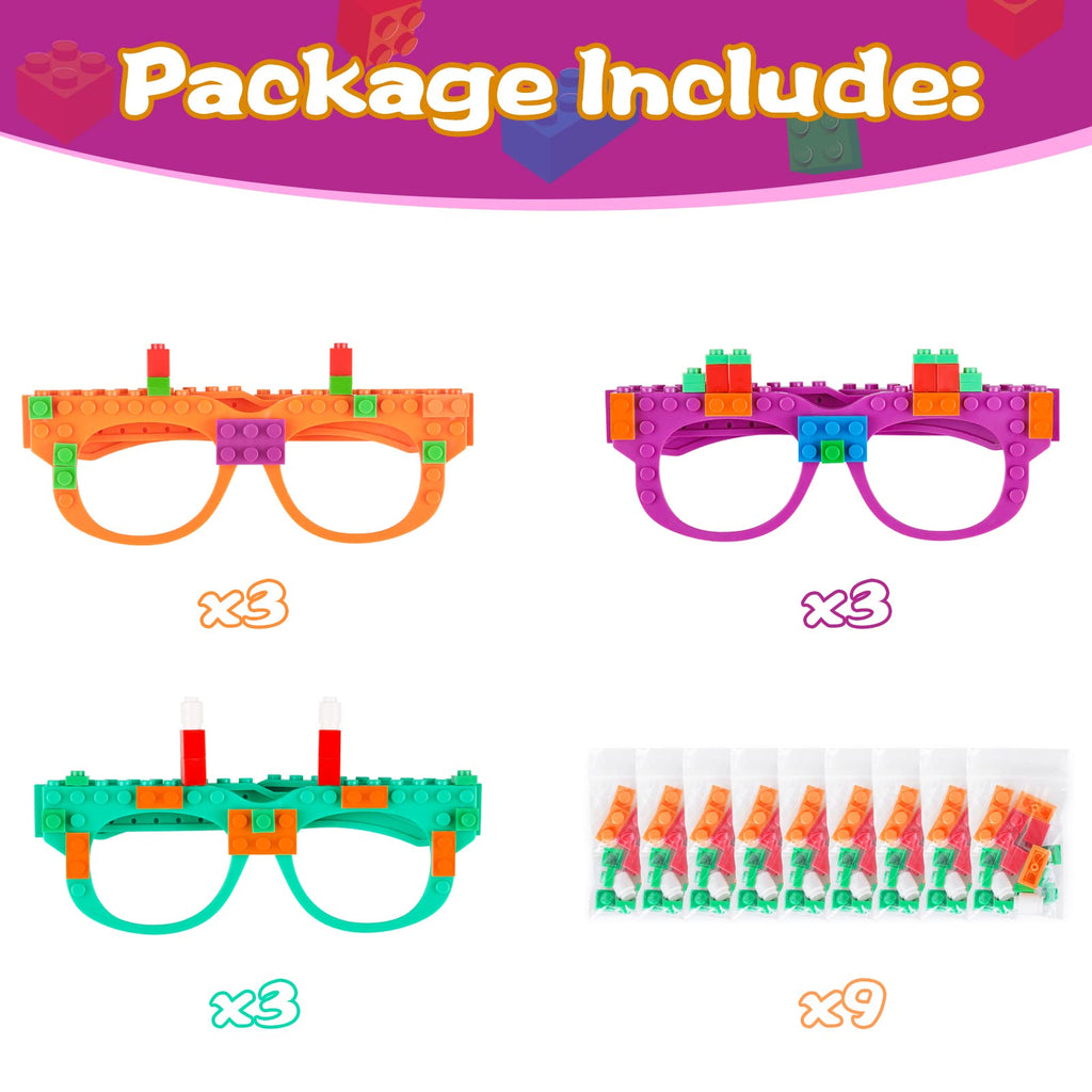 Hooqict 9-Piece DIY Building Bricks Glasses Set – Creative Party Favors for Kids