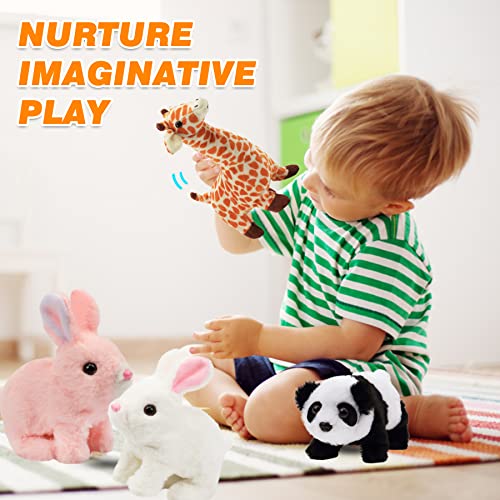 Hopearl Crawling Panda Interactive Plush Toy with Sounds and Movements, 7 Inches