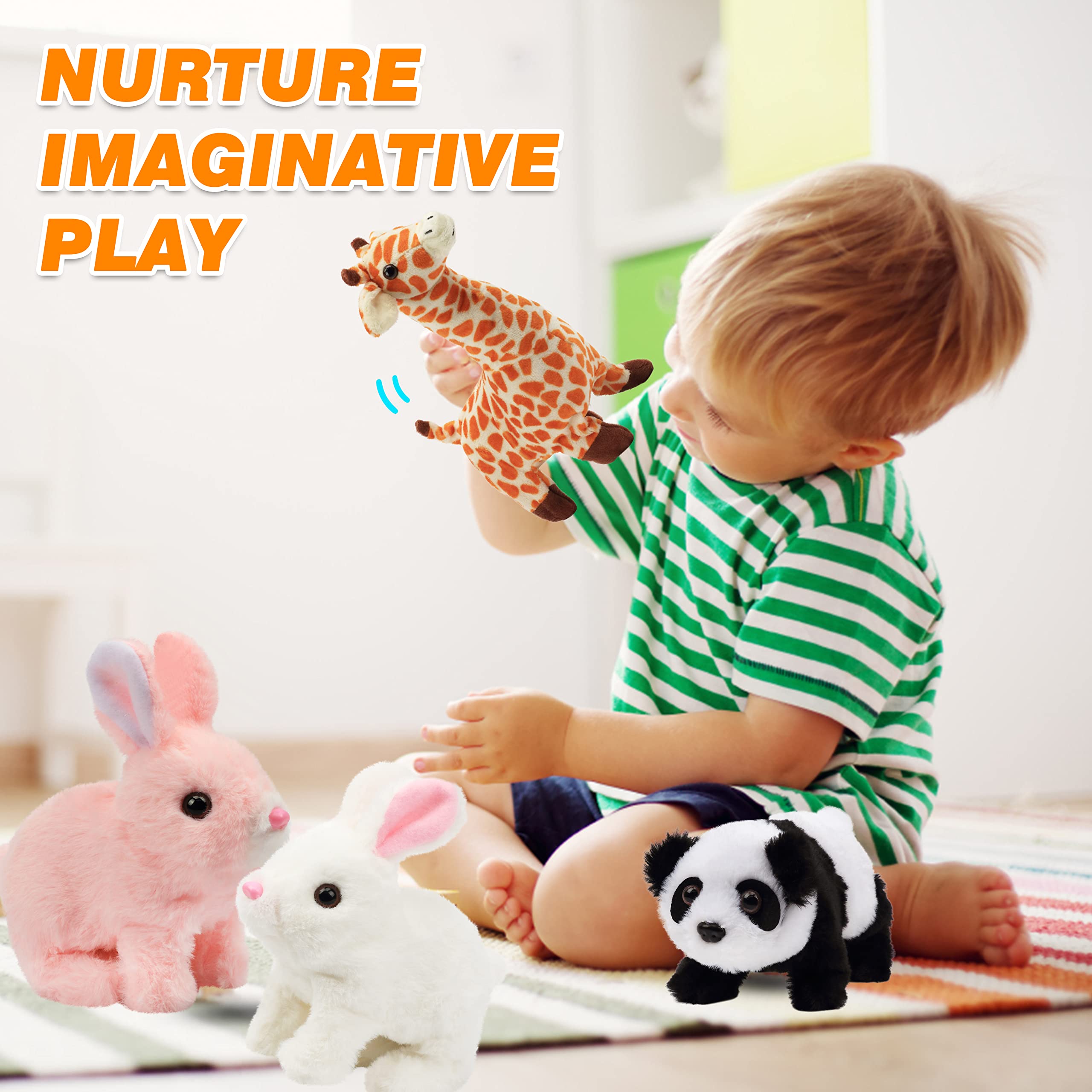 Hopearl Crawling Panda Interactive Plush Toy with Sounds and Movements, 7 Inches