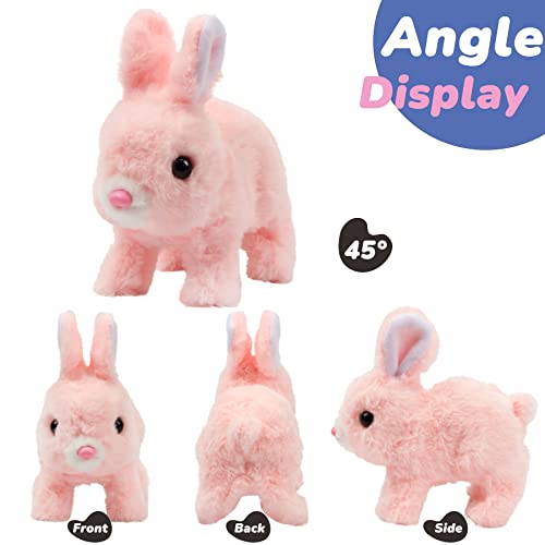 Hopearl Hopping Bunny Interactive Plush Toy, Pink 7" – Animated Wiggle Ears & Twitch Nose