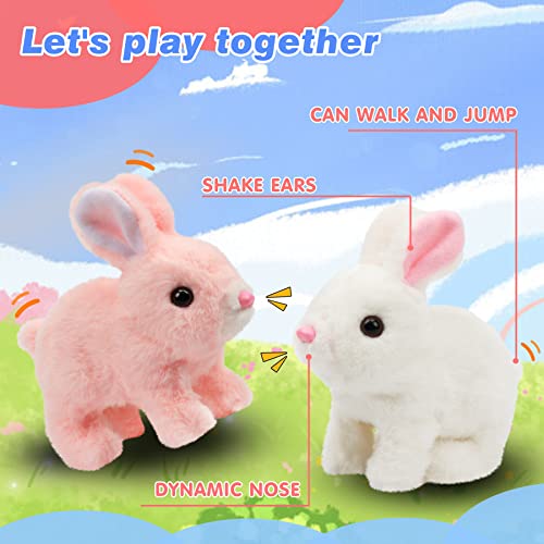Hopearl Hopping Bunny Interactive Plush Toy, Pink 7" – Animated Wiggle Ears & Twitch Nose