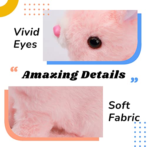Hopearl Hopping Bunny Interactive Plush Toy, Pink 7" – Animated Wiggle Ears & Twitch Nose