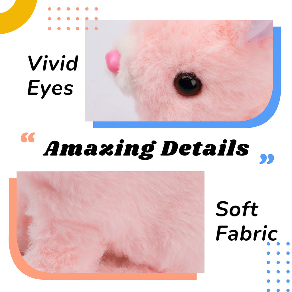 Hopearl Hopping Bunny Interactive Plush Toy, Pink 7" – Animated Wiggle Ears & Twitch Nose