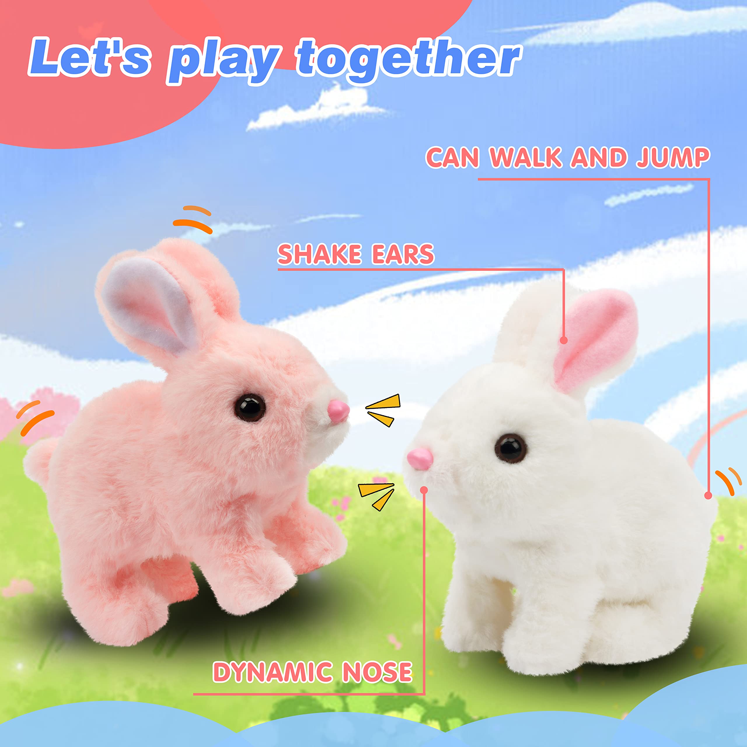 Hopearl Hopping Rabbit Interactive Electronic Pet Plush Bunny Toy – 7-Inch Animated Walking Bunny with Sounds and Movements for Toddlers