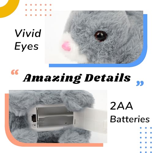Hopearl Hopping Rabbit Interactive Electronic Pet Plush Toy - Gray, 7-inch Animated Bunny with Sounds and Movements