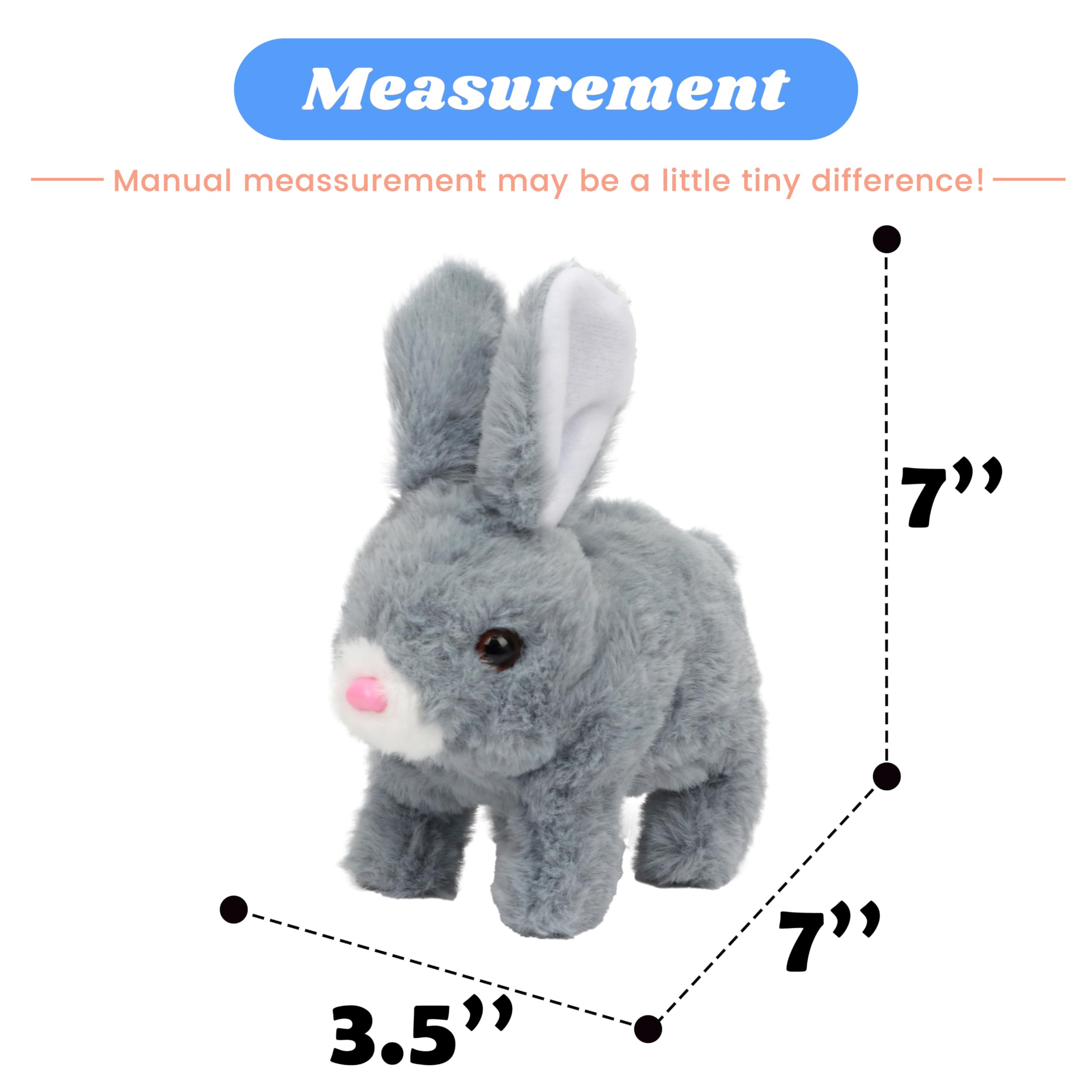 Hopearl Hopping Rabbit Interactive Electronic Pet Plush Toy - Gray, 7-inch Animated Bunny with Sounds and Movements