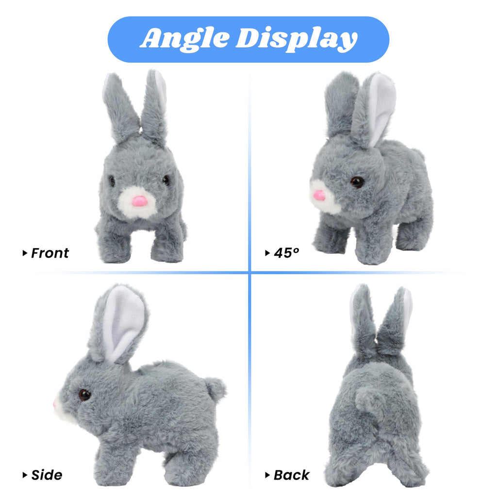 Hopearl Hopping Rabbit Interactive Electronic Pet Plush Toy - Gray, 7-inch Animated Bunny with Sounds and Movements