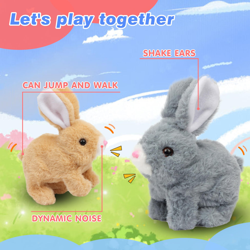 Hopearl Hopping Rabbit Interactive Electronic Pet Plush Toy - Gray, 7-inch Animated Bunny with Sounds and Movements
