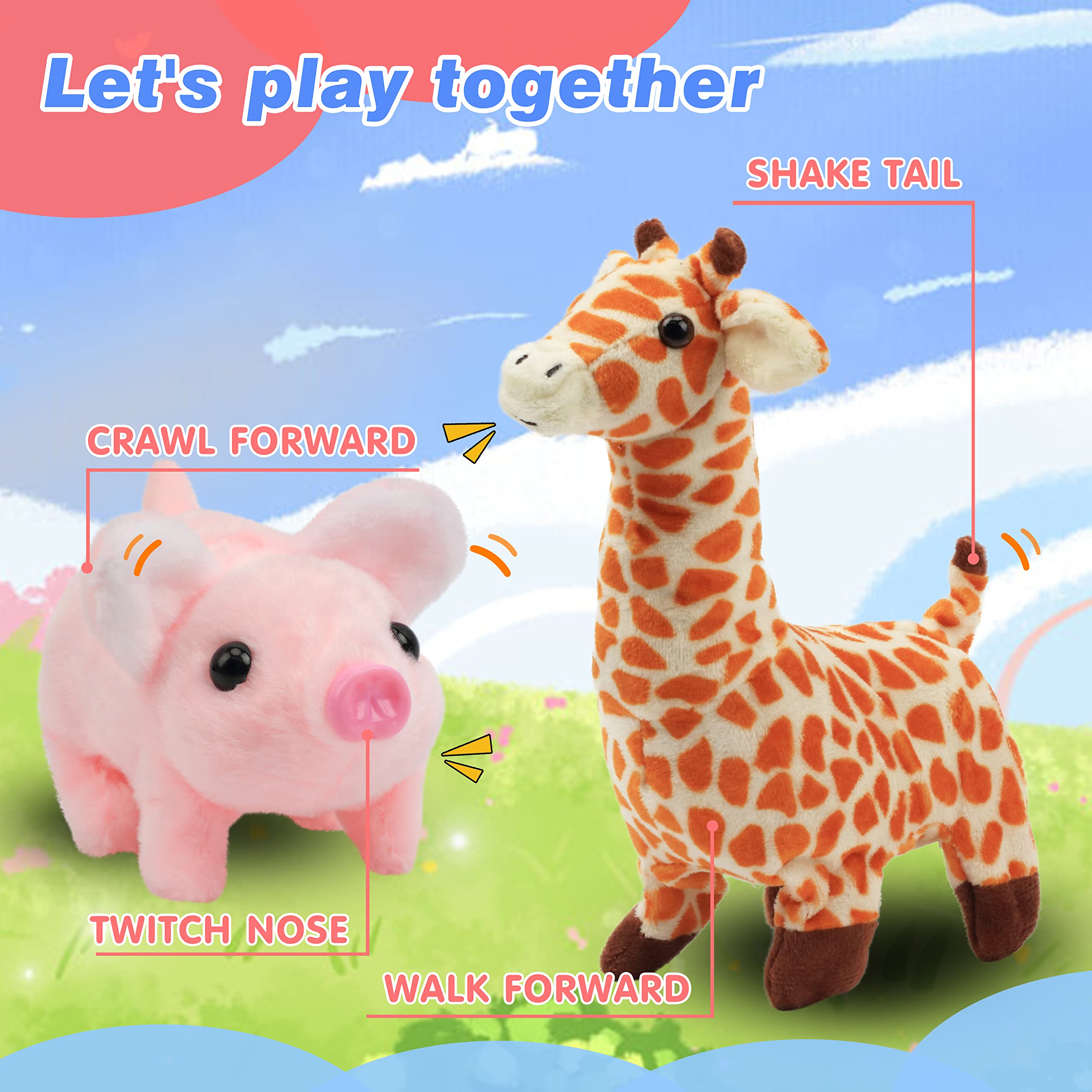 Hopearl Walking Piggy Toy - Interactive Crawling Piglet with Sounds, 8 Inch Pink Plush