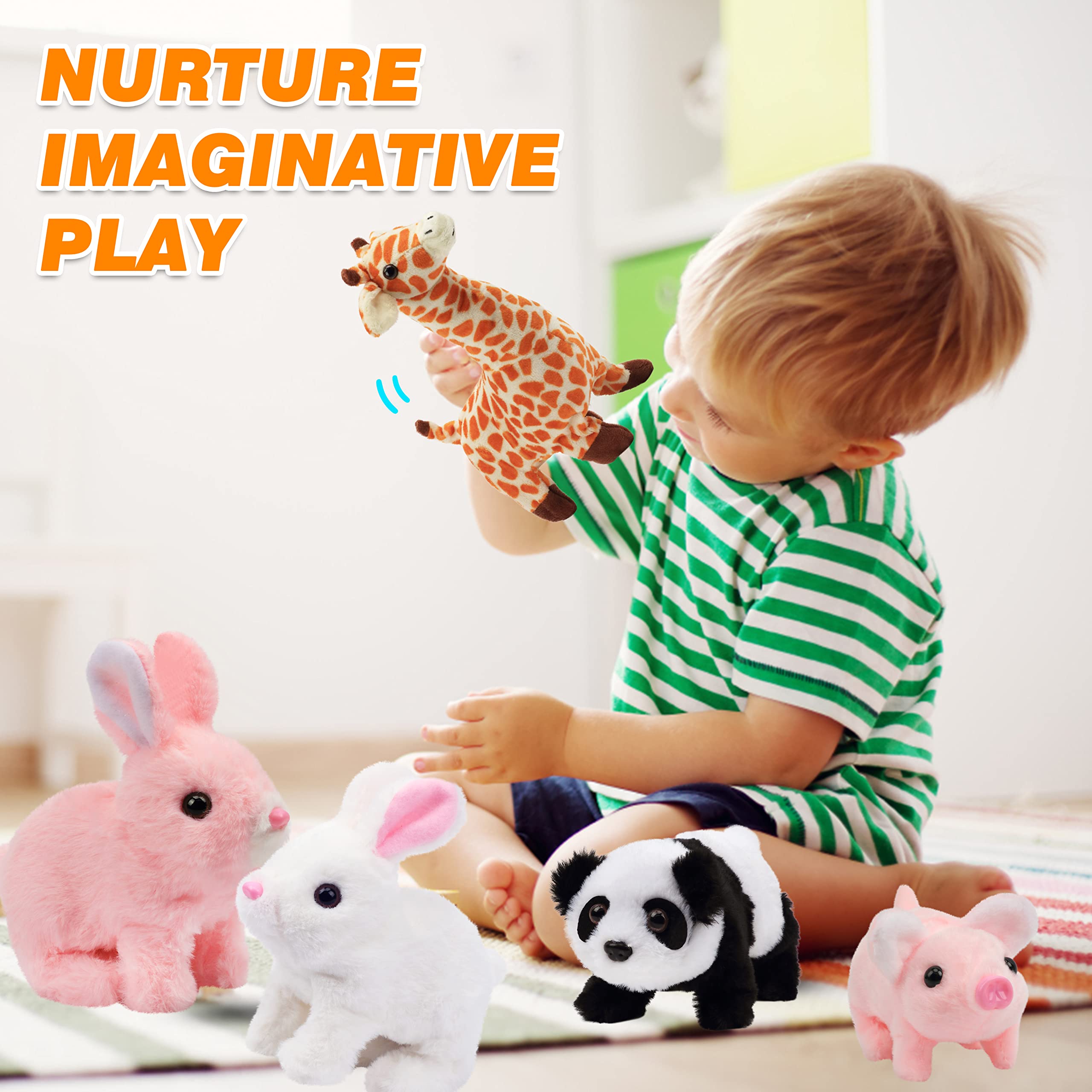 Hopearl Walking Piggy Toy - Interactive Crawling Piglet with Sounds, 8 Inch Pink Plush