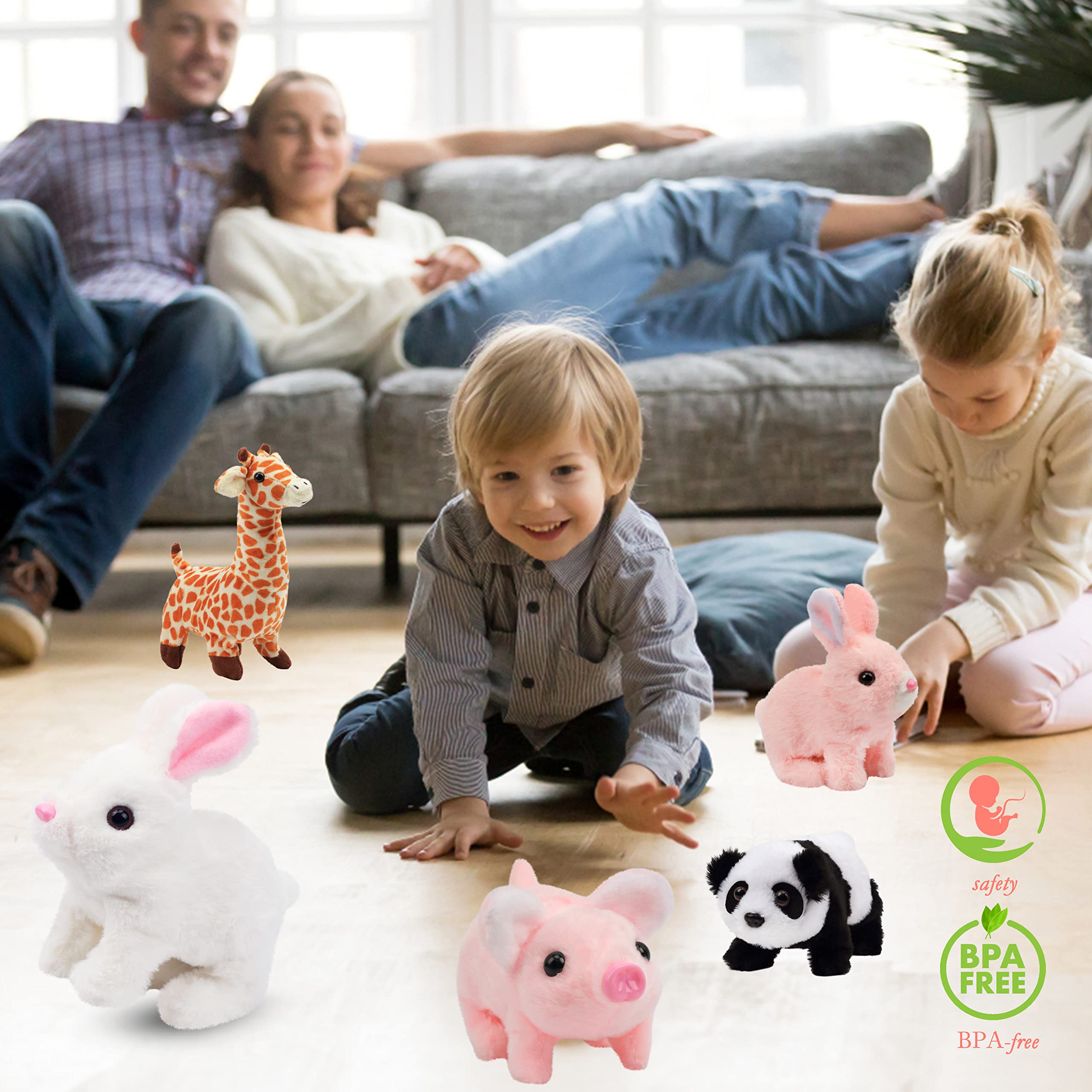 Hopearl Walking Piggy Toy - Interactive Crawling Piglet with Sounds, 8 Inch Pink Plush