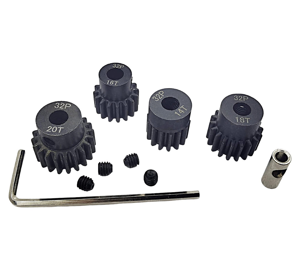 HOPLEX 32P Hardened Steel Pinion Gear Set 14T 16T 18T 20T with 3.175mm Coupler for RC