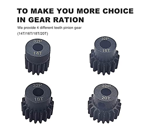 HOPLEX 32P Hardened Steel Pinion Gear Set 14T 16T 18T 20T with 3.175mm Coupler for RC