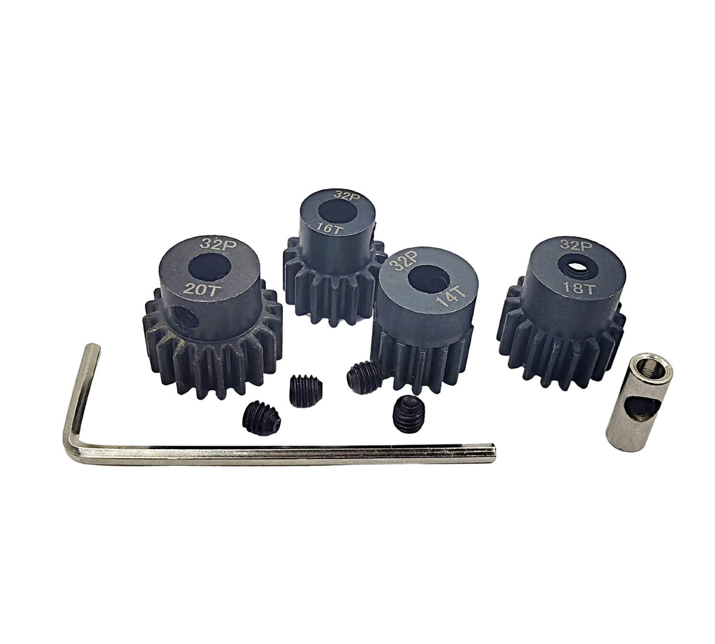 HOPLEX 32P Hardened Steel Pinion Gear Set 14T 16T 18T 20T with 3.175mm Coupler for RC