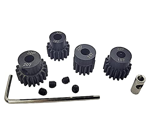 HOPLEX 32P Hardened Steel Pinion Gear Set 14T 16T 18T 20T with 3.175mm Coupler for RC