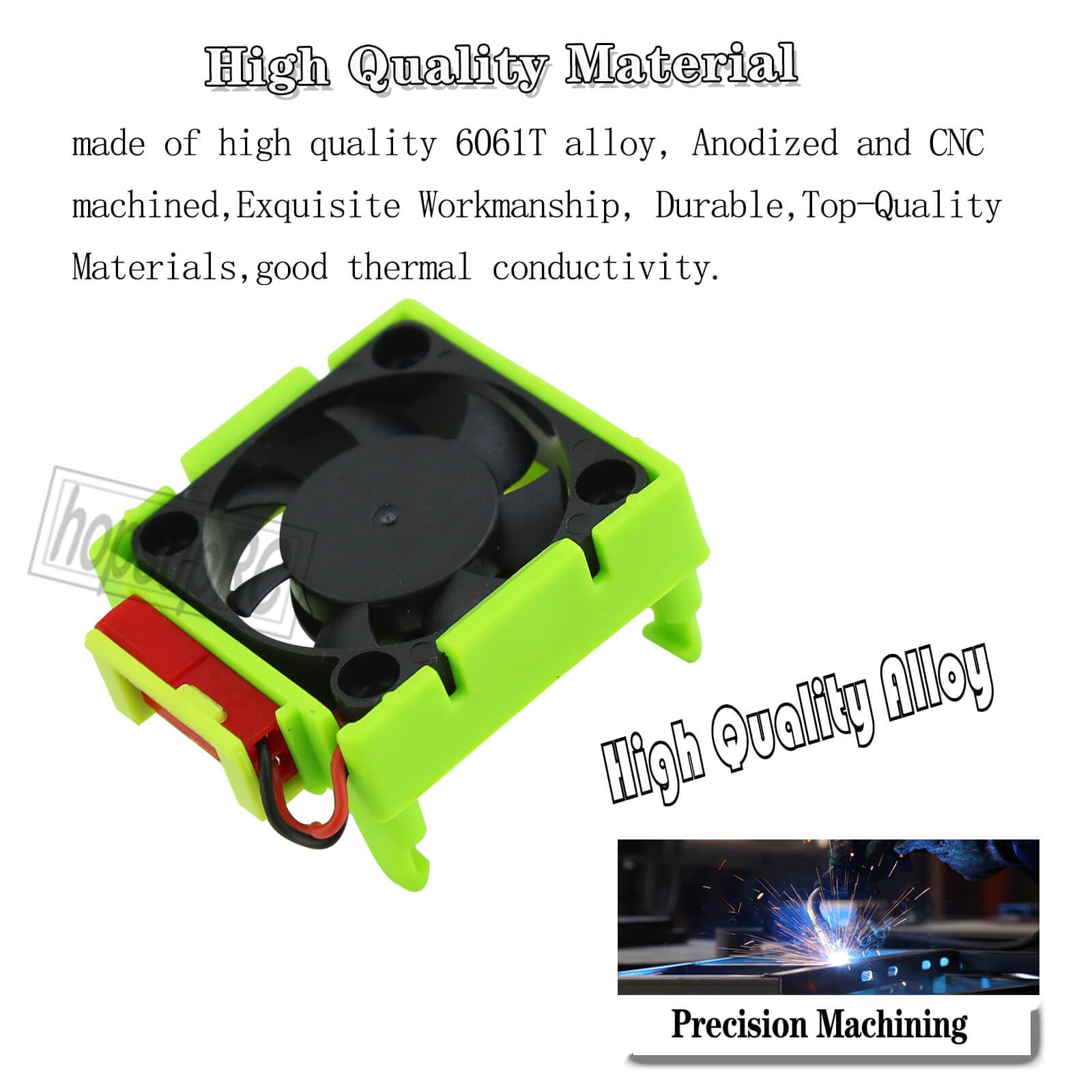hopsupRC VXL-3s ESC Motor Cooling Fan Heatsink Upgrade for Traxxas 1/10 Slash/Rustler/Stampede VXL 4WD 2WD, Aluminum High Velocity Fan, Green (Replaces #3340)