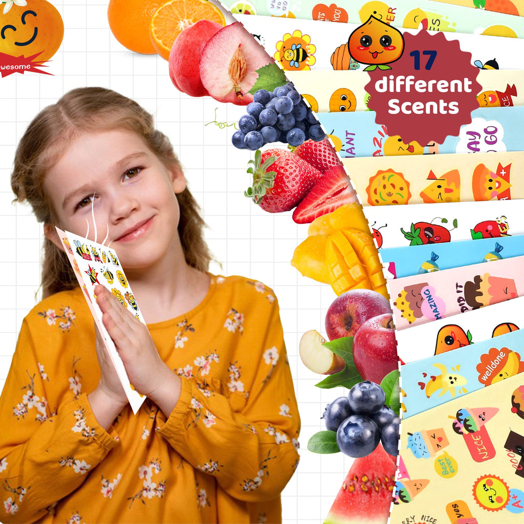 HORIECHALY 85-Sheet Scratch and Sniff Sticker Set – 17 Scents, 1670 Pieces for Kids Rewards