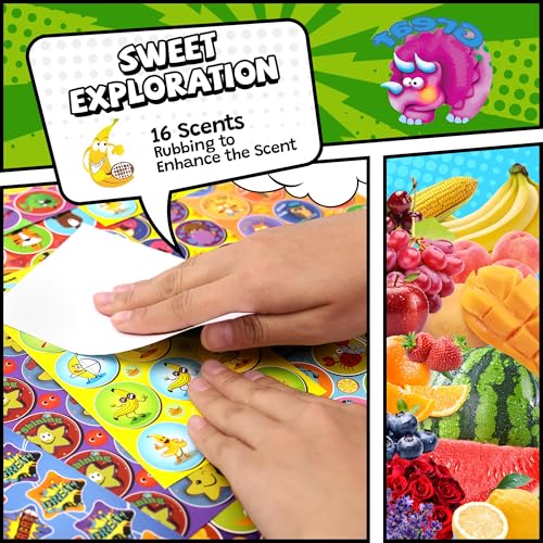 HORIECHALY Scratch and Sniff Stickers – 48 Sheets, 746 Pieces, 16 Scents for Kids Sensory Play
