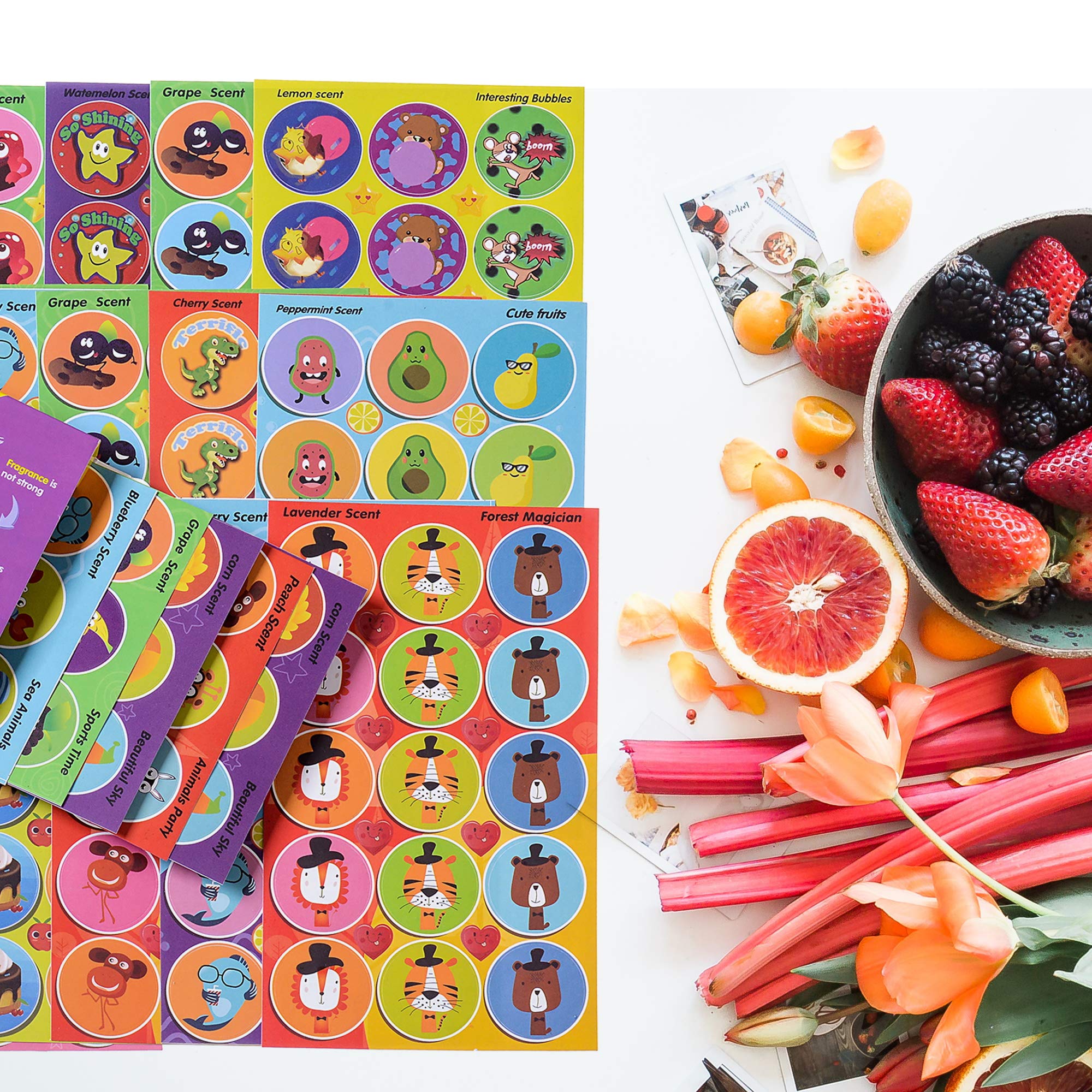 HORIECHALY Scratch and Sniff Stickers – 48 Sheets, 746 Pieces, 16 Scents for Kids Sensory Play