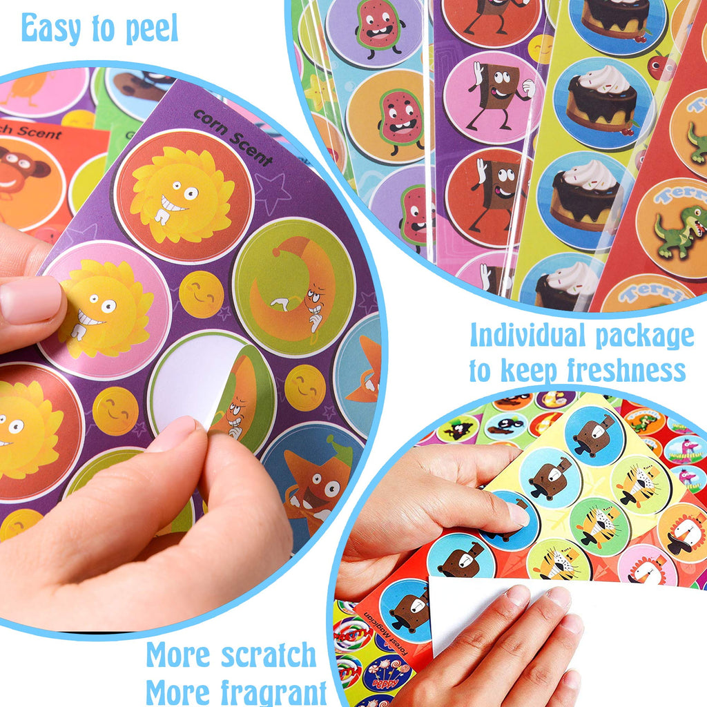 HORIECHALY Scratch and Sniff Stickers – 48 Sheets, 746 Pieces, 16 Scents for Kids Sensory Play