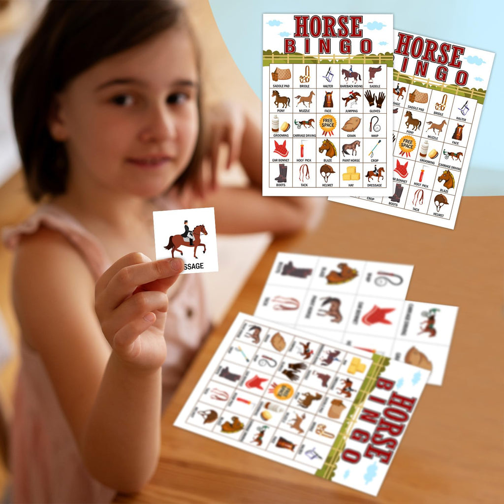 Horse Farm Bingo Cards - 24 Player Pony Party Bingo Game for Kids & Adults, Cowgirl Cowboy Theme Party Favor