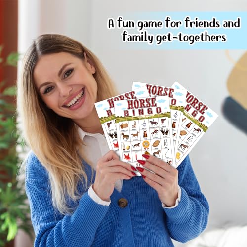 Horse Farm Bingo Cards - 24 Player Pony Party Bingo Game for Kids & Adults, Cowgirl Cowboy Theme Party Favor