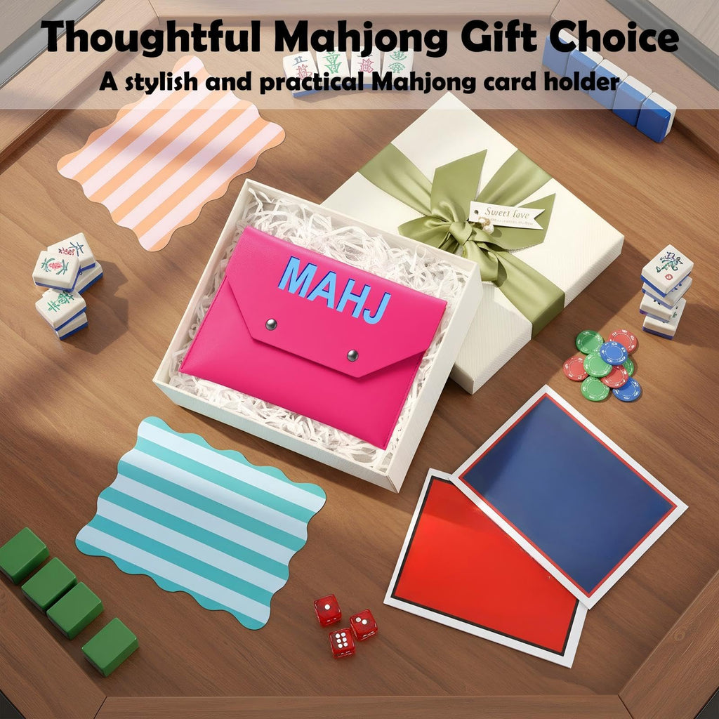Hot Pink Leather Mahjong Card Clutch Holder - Magnetic Closure Protective Case for Game Night (7x5 Inch)