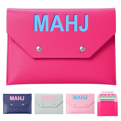 Hot Pink Leather Mahjong Card Clutch Holder - Magnetic Closure Protective Case for Game Night (7x5 Inch)