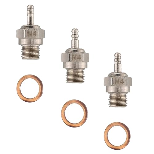 Hot Spark Glow Plug N4 No.4 3-Pack (70117) – Fits 1/8 & 1/10 RC Nitro Engines from Kyosho, HSP, HPI, Redcat
