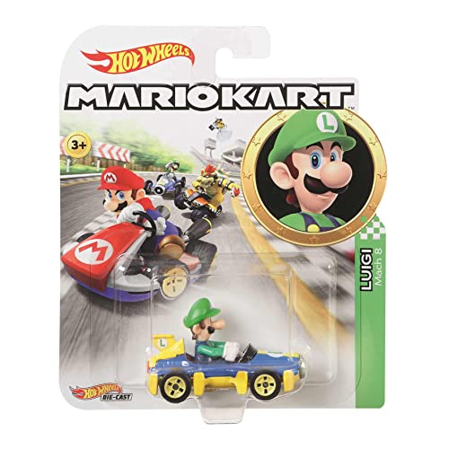 Hot Wheels Mario Kart Luigi Mach 8 Die-Cast Car – 1:64 Scale Track-Compatible Replica