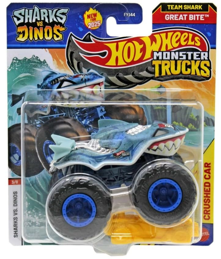 Hot Wheels Monster Trucks Sharks vs Dinos 1:64 Scale Die-Cast Vehicle – 2025 Edition (Great Bite)