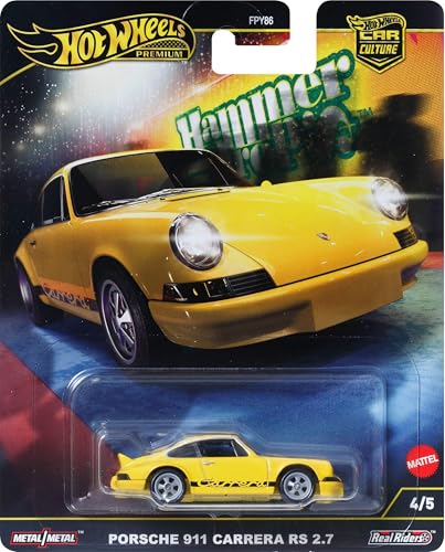 Hot Wheels Premium Car Culture Hammer Drop Porsche 911 Carrera RS 2.7 – 1:64 Scale Die-Cast with Real Riders Tires