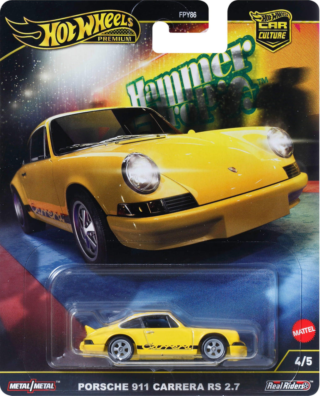 Hot Wheels Premium Car Culture Hammer Drop Porsche 911 Carrera RS 2.7 – 1:64 Scale Die-Cast with Real Riders Tires