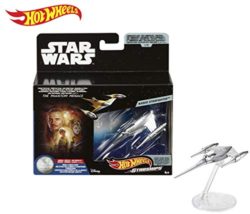 Hot Wheels Star Wars Naboo Starfighter Die-Cast Starship – Commemorative Series with Death Star Build Piece